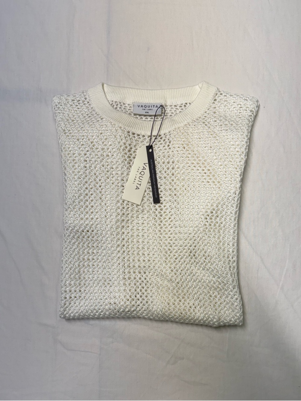 Vaquita The Label Crochet Mesh T Shirt  Mens Size XXL cream  Short  Sleeve NWT